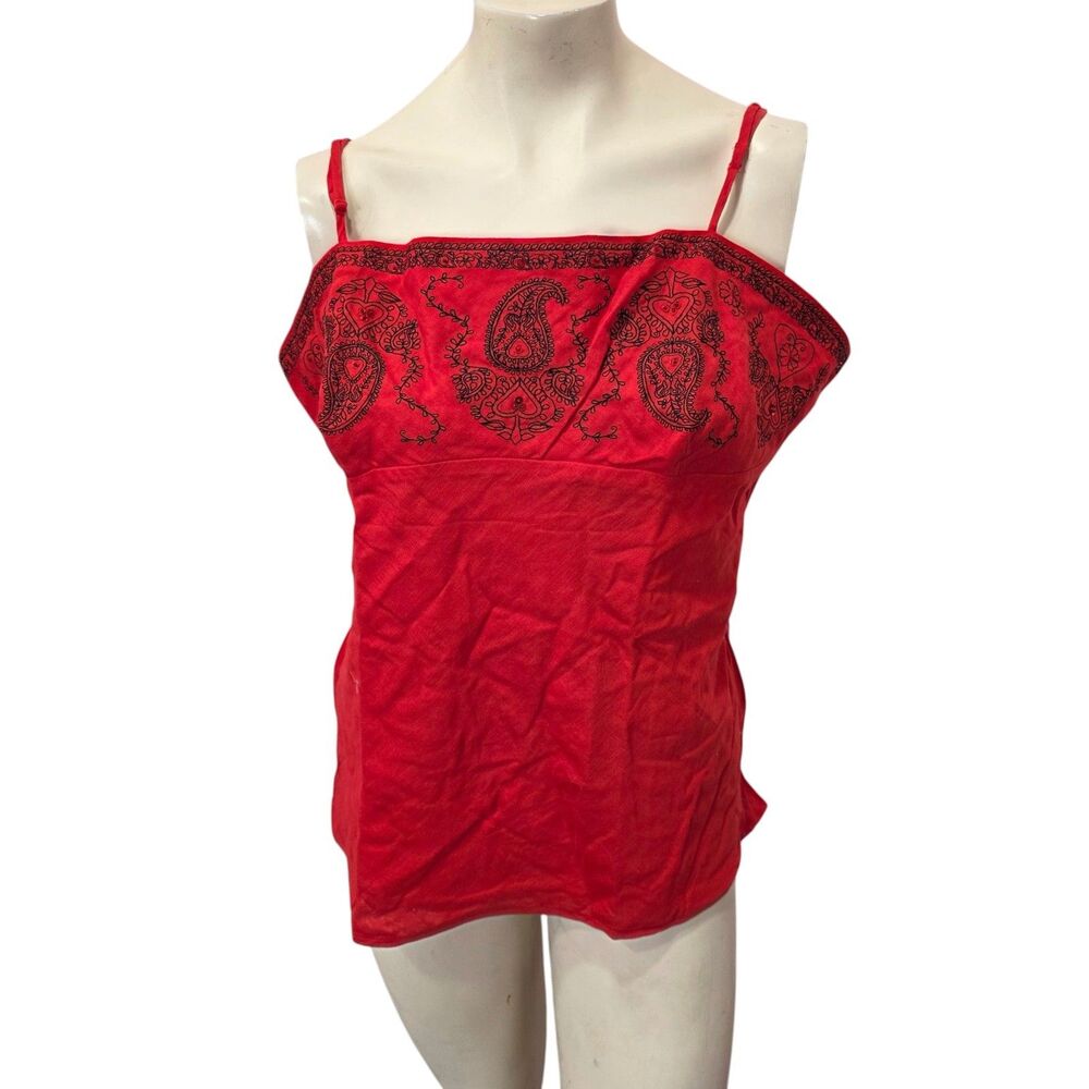 NWT Sleep Sense Red Cotton Pajama Cami XL Embroidered Paisley Sleepwear Tank Top